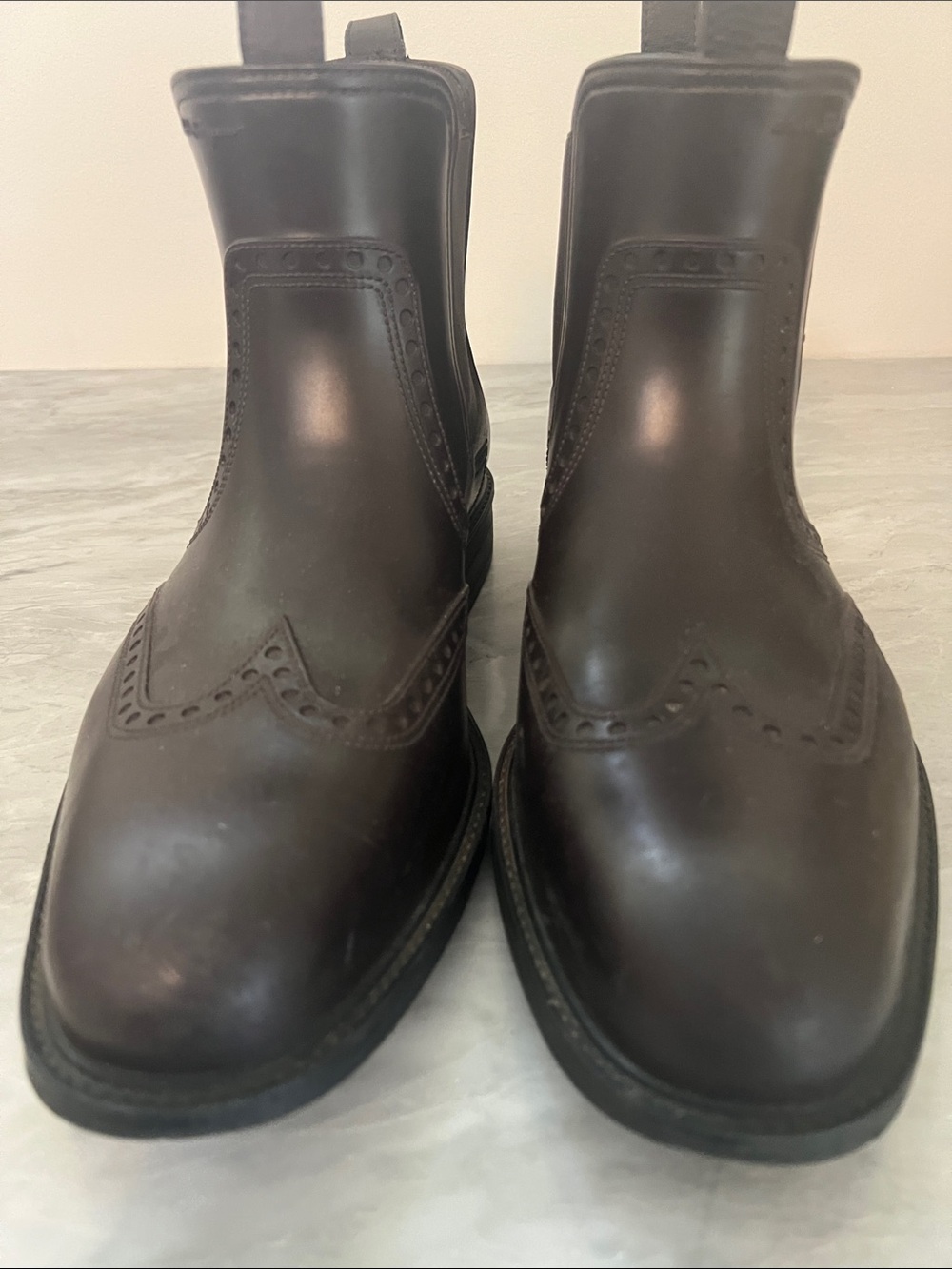 Salvatore Ferragamo Brown Leather Wingtip Chelsea Rain Boots